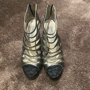Jimmy Choo metallic black and gold heels size 39